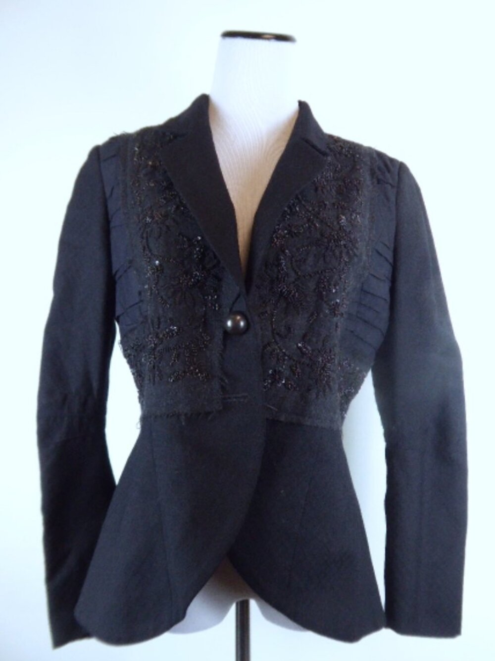 TRELISE COOPER EMBROIDERED black BEADED LACE wool blazer Jacket retro 8